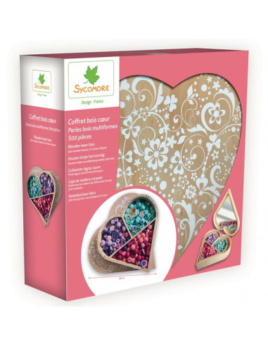 Coffret bois coeur avec 500 perles en...