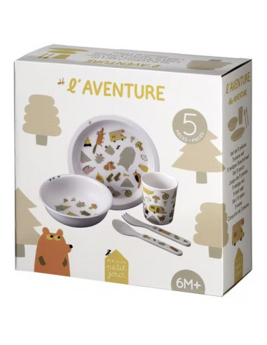 Coffret repas couvert et assiette bébé enfant Flamant-Rose