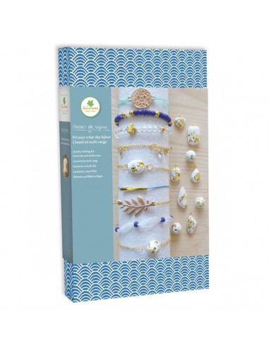 Kit création de bijoux enfant - 100 perles en bois avec fils - Kit