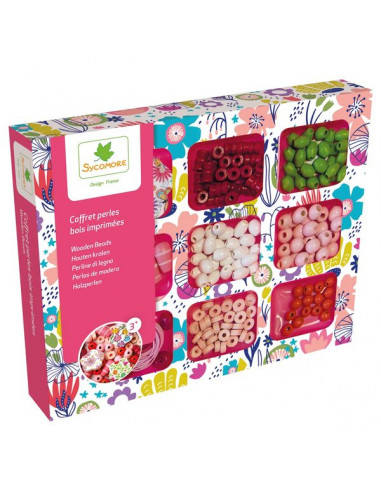 Coffret de perles en bois imprimées -...