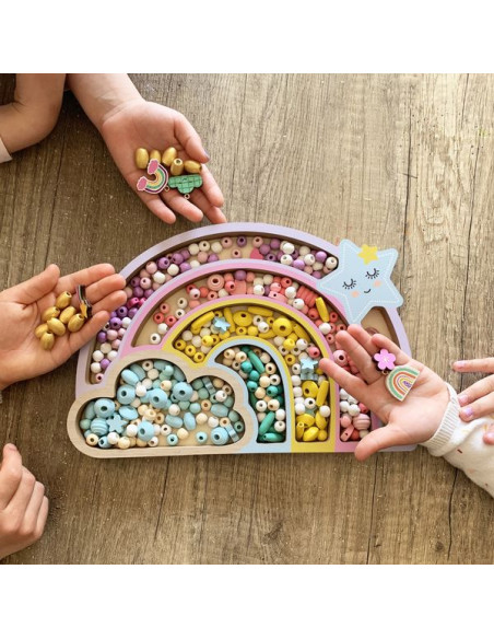 Coffret perles Bois Arc en ciel - Perles et bijoux enfant