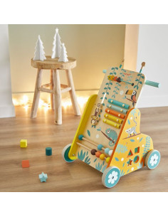 Chariot de marche en bois multi activités, Rose & Pastel