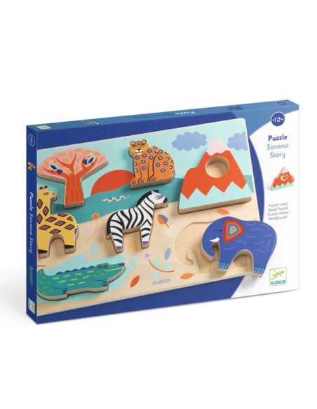 Puzzle cadre enfant en bois Savane 96 pièces - La Magie des Automates