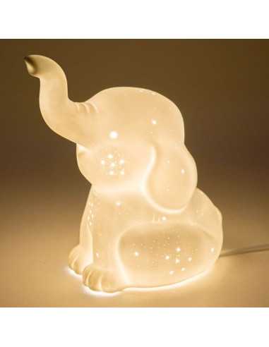 Lampe éléphanteau en porcelaine -...