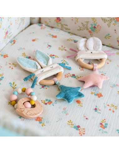 Hochet anneau bois souris rose La... Hochet anneau bois souris rose La...