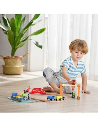 Circuit de train cargo et grue - Hape Circuit de train cargo et grue - Hape