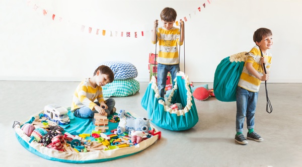 Sac de rangement pour enfants avec boîte de rangement pour jouets à cordon avec couvercle poignée tapis de jeu pour bébé Bleu sac de rangement pour jouets pour enfants intérieur et extérieur