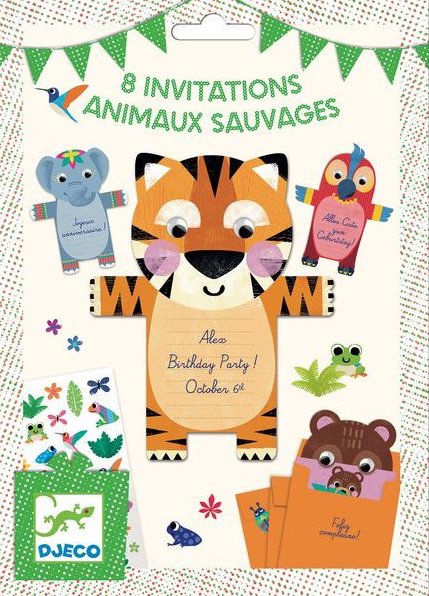 Invitatiion pour anniversaire d'enfant animaux sauvages