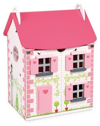 Maison en bois rose pour jouer à la poupée